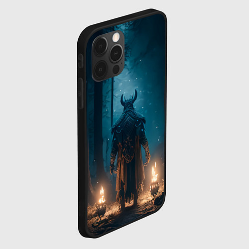 Чехол iPhone 12 Pro Викинг в тёмном лесу / 3D-Черный – фото 2