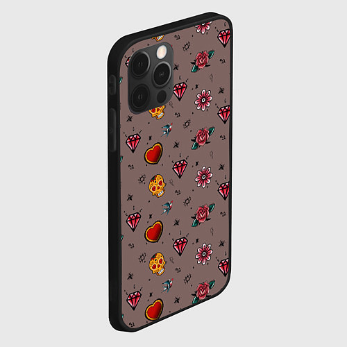 Чехол iPhone 12 Pro Паттерн с татуировками в стиле олдскул / 3D-Черный – фото 2