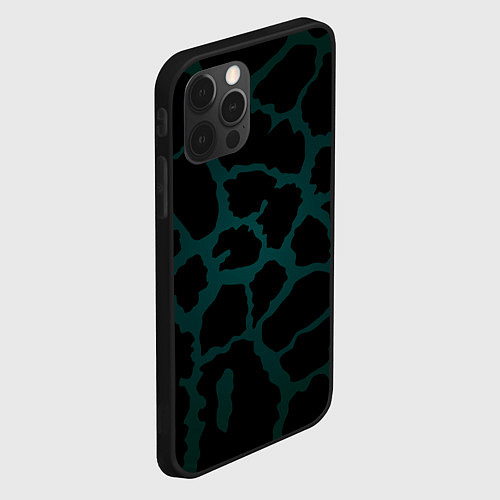 Чехол iPhone 12 Pro Чёрно-тёмно-зелёный пятнистый паттерн / 3D-Черный – фото 2