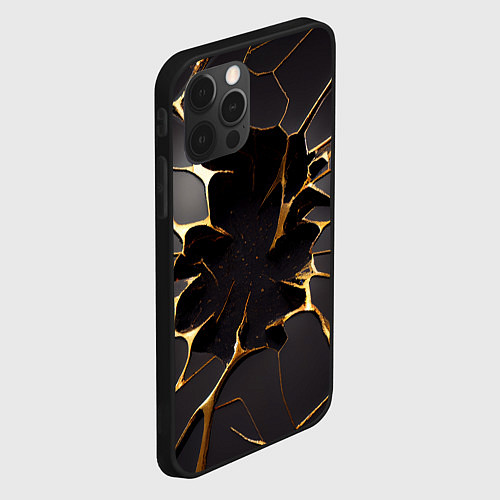 Чехол iPhone 12 Pro Трещины в пропасть: черно-золотой узор / 3D-Черный – фото 2