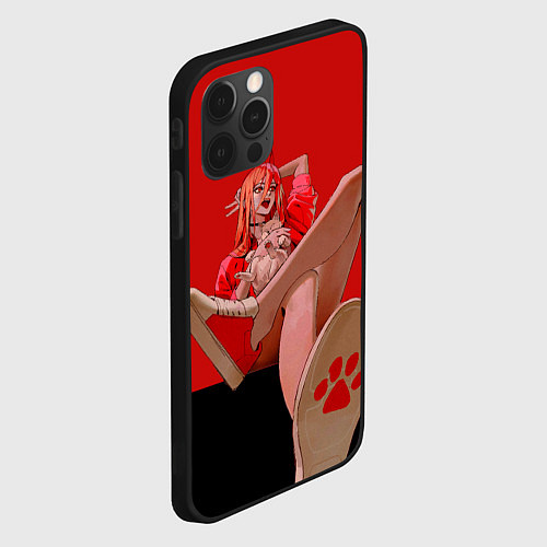 Чехол iPhone 12 Pro Человек бензопила: пауэр демон крови с котиком / 3D-Черный – фото 2
