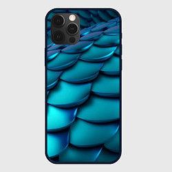 Чехол для iPhone 12 Pro Чешуя бирюзовая металлик, цвет: 3D-черный