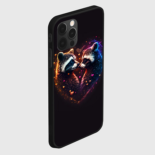 Чехол iPhone 12 Pro Пара влюбленных енотов / 3D-Черный – фото 2