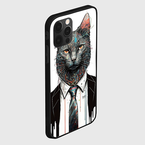 Чехол iPhone 12 Pro Кот в костюме с галстуком / 3D-Черный – фото 2