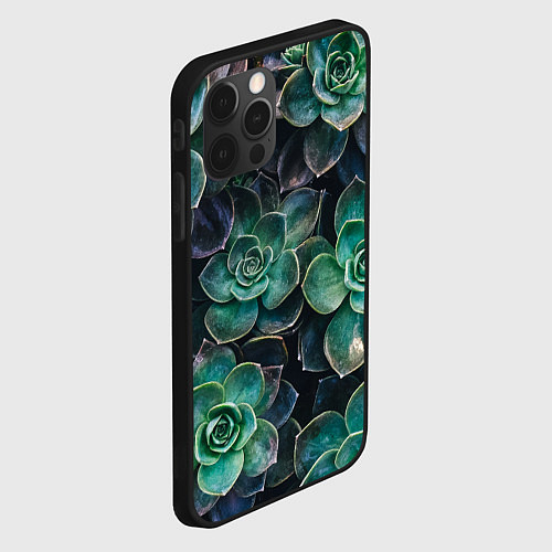 Чехол iPhone 12 Pro Паттерн из множество зелёных цветов / 3D-Черный – фото 2