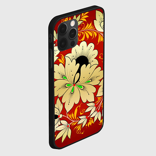 Чехол iPhone 12 Pro Нежный цветок хохлома / 3D-Черный – фото 2