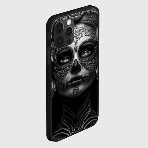 Чехол iPhone 12 Pro Девушка с макияжем для дня мертвых / 3D-Черный – фото 2