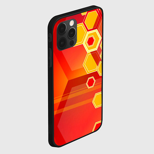 Чехол iPhone 12 Pro Текстура соты оранжевый / 3D-Черный – фото 2