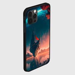 Чехол для iPhone 12 Pro Абстрактный летающий корабль и луна, цвет: 3D-черный — фото 2