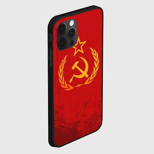 Чехол iPhone 12 Pro СССР серп и молот / 3D-Черный – фото 2