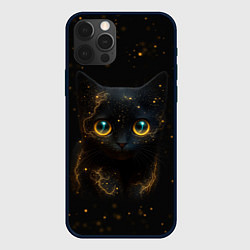 Чехол iPhone 12 Pro Черный котенок с желтыми глазами - нейросеть