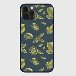 Чехол для iPhone 12 Pro Лимоны в карандаше на сером фоне, цвет: 3D-черный