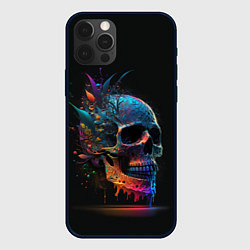 Чехол для iPhone 12 Pro Красочный череп с цветами, цвет: 3D-черный