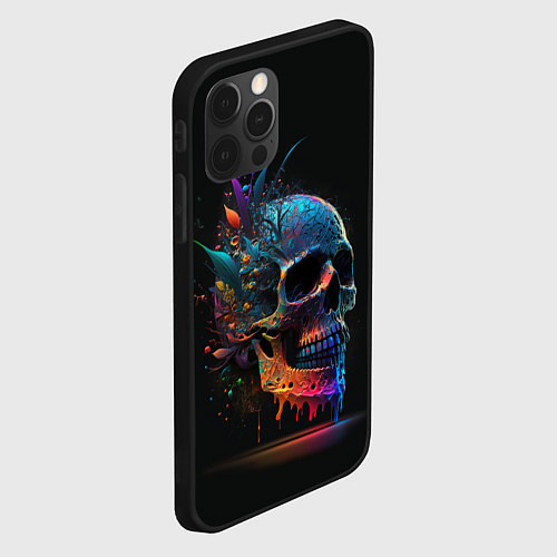 Чехол iPhone 12 Pro Красочный череп с цветами / 3D-Черный – фото 2