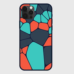 Чехол для iPhone 12 Pro Абстрактный паттерн из светло-синих, чёрный и оран, цвет: 3D-черный