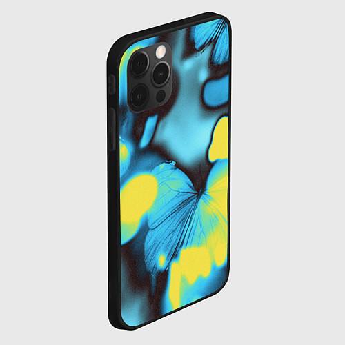 Чехол iPhone 12 Pro Голубые бабочки асбтракция / 3D-Черный – фото 2