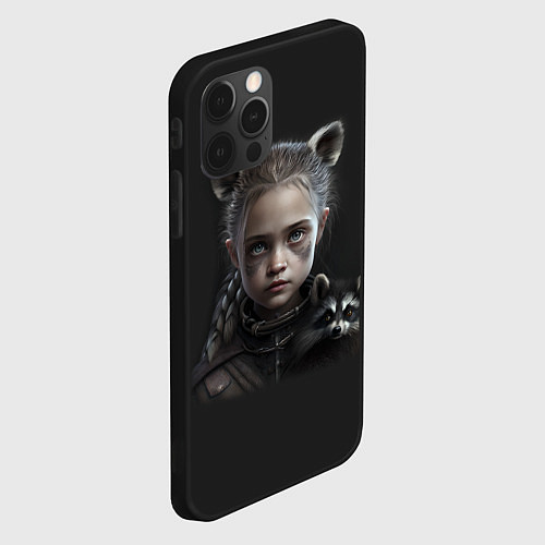 Чехол iPhone 12 Pro Девочка и енот / 3D-Черный – фото 2