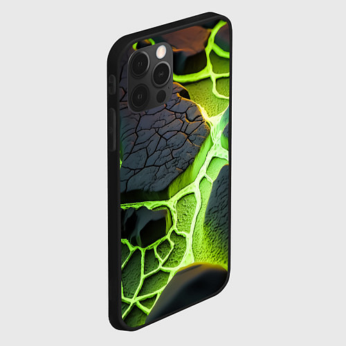 Чехол iPhone 12 Pro Зеленая неоновая лава / 3D-Черный – фото 2