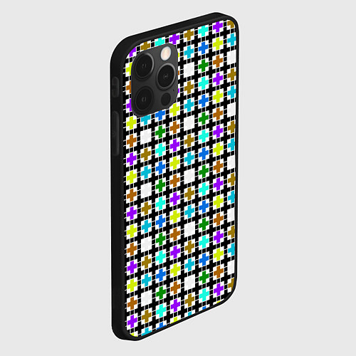 Чехол iPhone 12 Pro Геометрический узор в клетку разноцветный / 3D-Черный – фото 2