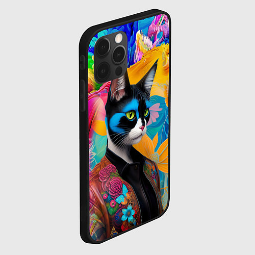 Чехол iPhone 12 Pro Кот модник - нейросеть / 3D-Черный – фото 2