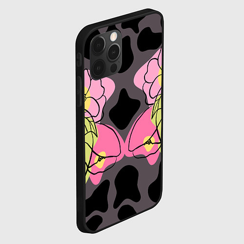 Чехол iPhone 12 Pro Леопардовый принт и цветы / 3D-Черный – фото 2