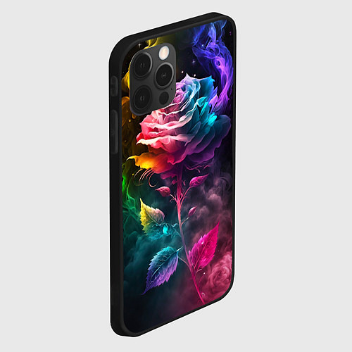 Чехол iPhone 12 Pro Большая неоновая радужная роза / 3D-Черный – фото 2