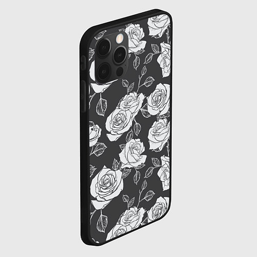 Чехол iPhone 12 Pro Нарисованные белые розы / 3D-Черный – фото 2