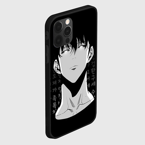 Чехол iPhone 12 Pro Сон Джин Ву на фоне корейских символов / 3D-Черный – фото 2