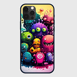 Чехол для iPhone 12 Pro Веселые монстры из краски, цвет: 3D-черный