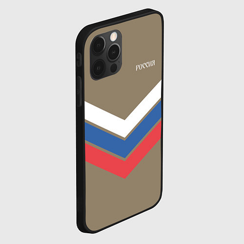 Чехол iPhone 12 Pro Триколор - три полосы на песочном / 3D-Черный – фото 2