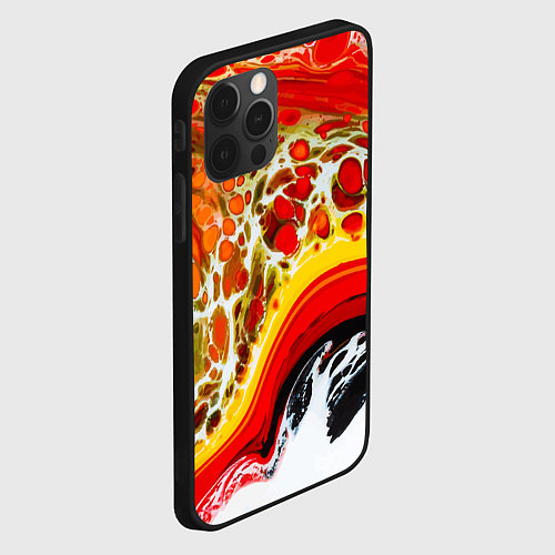 Чехол iPhone 12 Pro Брызги краски - красные, оранжевые разводы / 3D-Черный – фото 2