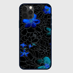 Чехол для iPhone 12 Pro Неоновые цветы, цвет: 3D-черный