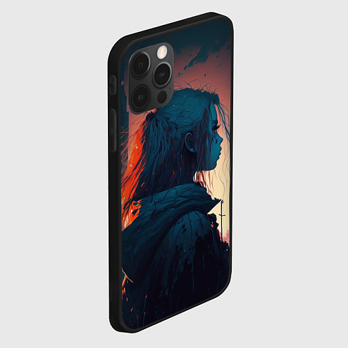 Чехол iPhone 12 Pro Девушка в городе в аниме стиле / 3D-Черный – фото 2