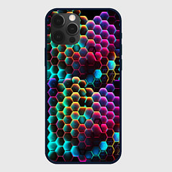 Чехол для iPhone 12 Pro Неон и соты, цвет: 3D-черный