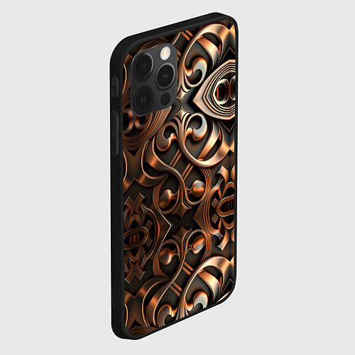 Чехол iPhone 12 Pro Золотой узор - паттерн / 3D-Черный – фото 2
