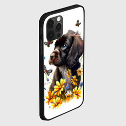 Чехол для iPhone 12 Pro Черный щенок и жёлтые полевые цветы, цвет: 3D-черный — фото 2