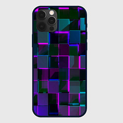 Чехол для iPhone 12 Pro Неоновые линии и кубы, цвет: 3D-черный