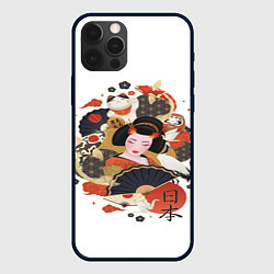 Чехол для iPhone 12 Pro Японская гейша с котом, цвет: 3D-черный