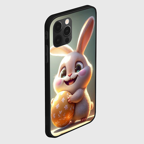 Чехол iPhone 12 Pro Пасхальный зайка на полянке / 3D-Черный – фото 2