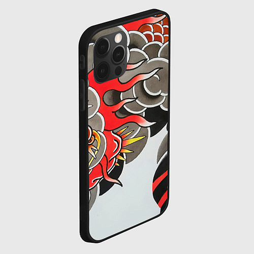 Чехол iPhone 12 Pro Иредзуми: дракон в дыму / 3D-Черный – фото 2