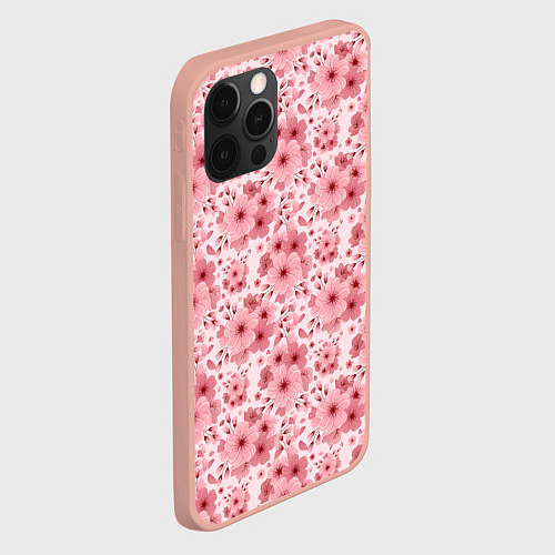 Чехол iPhone 12 Pro Розовые цветы узор / 3D-Светло-розовый – фото 2