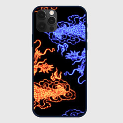 Чехол для iPhone 12 Pro Парящие неоновые драконы, цвет: 3D-черный