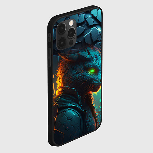 Чехол iPhone 12 Pro Кот из разломленных неоновых плит / 3D-Черный – фото 2