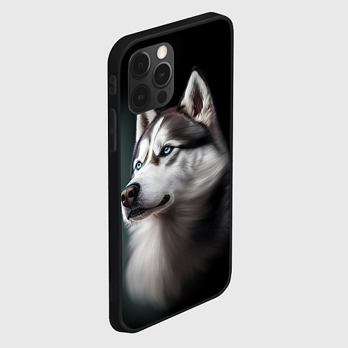 Чехол iPhone 12 Pro Собака Хаски с голубыми глазами / 3D-Черный – фото 2