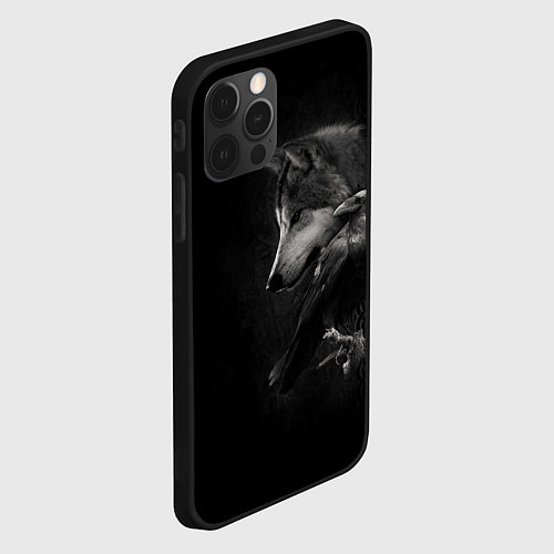 Чехол iPhone 12 Pro Волк и ворон / 3D-Черный – фото 2