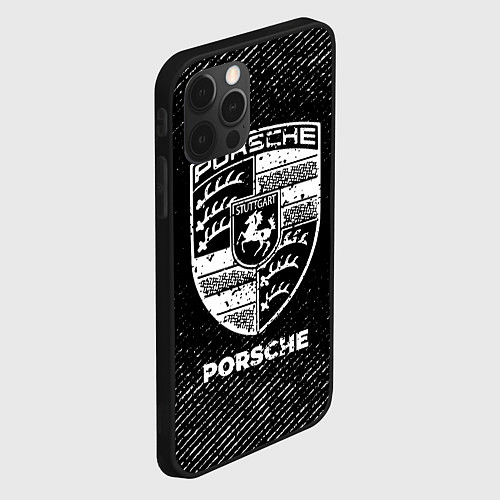 Чехол iPhone 12 Pro Porsche с потертостями на темном фоне / 3D-Черный – фото 2