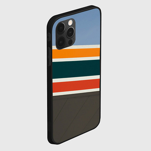 Чехол iPhone 12 Pro Оранжевые и белые абстрактные полосы / 3D-Черный – фото 2