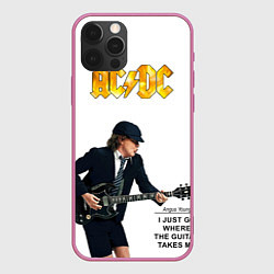 Чехол для iPhone 12 Pro Ангус Янг играющий на гитаре, цвет: 3D-малиновый
