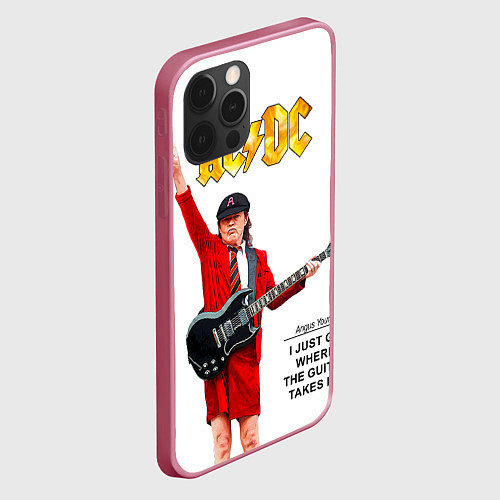 Чехол iPhone 12 Pro Ангус Янг рок группа ACDC / 3D-Малиновый – фото 2