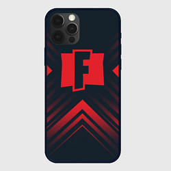Чехол для iPhone 12 Pro Красный символ Fortnite на темном фоне со стрелкам, цвет: 3D-черный